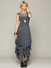 Women's Boho People Sexy Long Dress Double Layered Ruffled Trimming Low V-back Lace Sleeveless Summer Bohemian