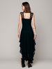 Women's Boho People Sexy Long Dress Double Layered Ruffled Trimming Low V-back Lace Sleeveless Summer Bohemian
