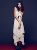 Women's Boho People Sexy Long Dress Double Layered Ruffled Trimming Low V-back Lace Sleeveless Summer Bohemian