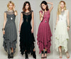 Women's Boho People Sexy Long Dress Double Layered Ruffled Trimming Low V-back Lace Sleeveless Summer Bohemian