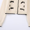 Women's Bow Decoration Casual Knit Jacket Round Neck Long Sleeve Chic Female Elegant Sweater Cardigan Mujer