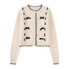 Women's Bow Decoration Casual Knit Jacket Round Neck Long Sleeve Chic Female Elegant Sweater Cardigan Mujer