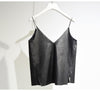 Women's Brief V Neck Camisole 2022 Summer Casual Ladies Faux Leather Bottoming Shirt Sides Splits Black Vest For Girls SH158