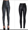Women's Brown Coated Jeans Skinny Stretch Low Waist Pants Motorcycle Biker Jeans Multi Zipper Punk Faux PU Leather Pencil Pants