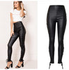 Women's Brown Coated Jeans Skinny Stretch Low Waist Pants Motorcycle Biker Jeans Multi Zipper Punk Faux PU Leather Pencil Pants