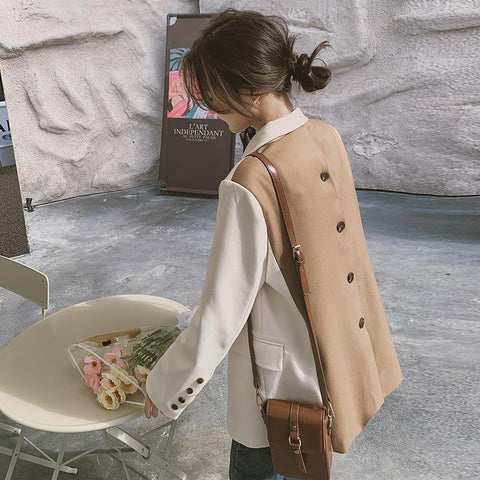 Women's Button Back Blazer Long Sleeve Top Korean Jacket Office Lady Designer Coat  Grace Spring Autumn New