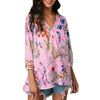 Women's Button Blouse V Neck Printed Three Quarter Loose Casual Top Summer Fashion Shirt Female Loose Blouses