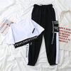 Women's Cargo Pants Buckle Ribbon Pocket Jogger Elastic Waist High Streetwear Harajuku Pant Chain Females Two Piece Pants
