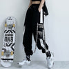Women's Cargo Pants Buckle Ribbon Pocket Jogger Elastic Waist High Streetwear Harajuku Pant Chain Females Two Piece Pants