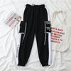 Women's Cargo Pants Buckle Ribbon Pocket Jogger Elastic Waist High Streetwear Harajuku Pant Chain Females Two Piece Pants