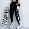 Women's Cargo Pants Buckle Ribbon Pocket Jogger Elastic Waist High Streetwear Harajuku Pant Chain Females Two Piece Pants