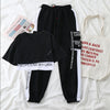 Women's Cargo Pants Buckle Ribbon Pocket Jogger Elastic Waist High Streetwear Harajuku Pant Chain Females Two Piece Pants