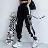 Women's Cargo Pants Buckle Ribbon Pocket Jogger Elastic Waist High Streetwear Harajuku Pant Chain Females Two Piece Pants