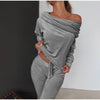 Women's Casual 2 Piece Velvet Homewear Sets Slash Neck Off Shoulder Long Sleeve Pullover Top + Long Pant Clothes Sets