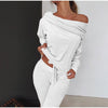 Women's Casual 2 Piece Velvet Homewear Sets Slash Neck Off Shoulder Long Sleeve Pullover Top + Long Pant Clothes Sets