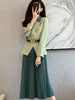 Women's Casual Blazers Skirt Suit 2023 Autumn Korean Elegant Long-sleeved Temperament Waist Slim Suit Tops Pleated Skirt 2 Piece