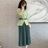 Women's Casual Blazers Skirt Suit 2023 Autumn Korean Elegant Long-sleeved Temperament Waist Slim Suit Tops Pleated Skirt 2 Piece