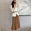 Women's Casual Blazers Skirt Suit 2023 Autumn Korean Elegant Long-sleeved Temperament Waist Slim Suit Tops Pleated Skirt 2 Piece