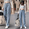 Штаны Women's Casual Pants High Waist Distressed Straight Button Denim Jeans Vintage Trouser Pantalones De Mujer S-2xl
