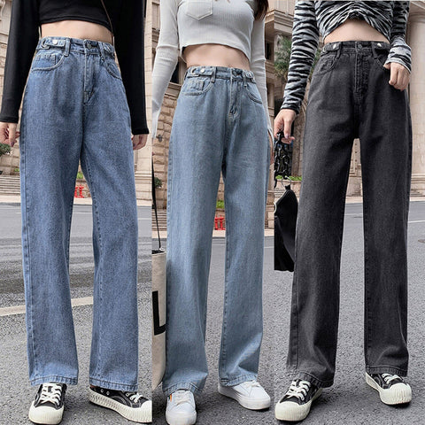 Штаны Women's Casual Pants High Waist Distressed Straight Button Denim Jeans Vintage Trouser Pantalones De Mujer S-2xl