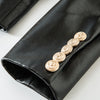 Women's Casual Leather Blazer Jacket Women's Lion Metal Buttons Faux Leather Jacket  Business Outer Coat