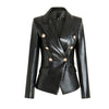 Women's Casual Leather Blazer Jacket Women's Lion Metal Buttons Faux Leather Jacket  Business Outer Coat