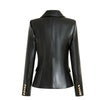 Women's Casual Leather Blazer Jacket Women's Lion Metal Buttons Faux Leather Jacket  Business Outer Coat