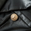 Women's Casual Leather Blazer Jacket Women's Lion Metal Buttons Faux Leather Jacket  Business Outer Coat