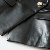 Women's Casual Leather Blazer Jacket Women's Lion Metal Buttons Faux Leather Jacket  Business Outer Coat