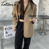 Women's Casual Single Button Solid Suit Blazer Jackets Long Sleeve Loose Female Outwear 2023Spring Khaki Blazer Jeckets