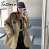 Women's Casual Single Button Solid Suit Blazer Jackets Long Sleeve Loose Female Outwear 2023Spring Khaki Blazer Jeckets