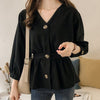 Women's Casual V Neck Button Up Slim Ruffles Waist Long Sleeve Solid Blouse Batwing Sleeve Shirt Women Tops Female  Autumn