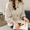 Women's Casual V Neck Button Up Slim Ruffles Waist Long Sleeve Solid Blouse Batwing Sleeve Shirt Women Tops Female  Autumn