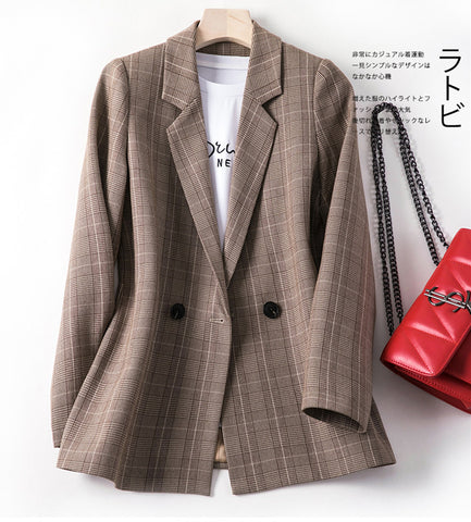 Women's Check Long Sleeve Cotton Jacket Casual Vintage Plaid Autumn Winter Korean Blazer Female Clothing Coat Tops