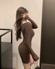 Women's Clothing Cotton Elastic Sexy Skirt Neck, Shoulder Halter Dress Women's Long Sleeve Tight T Shirt Girls Fashion