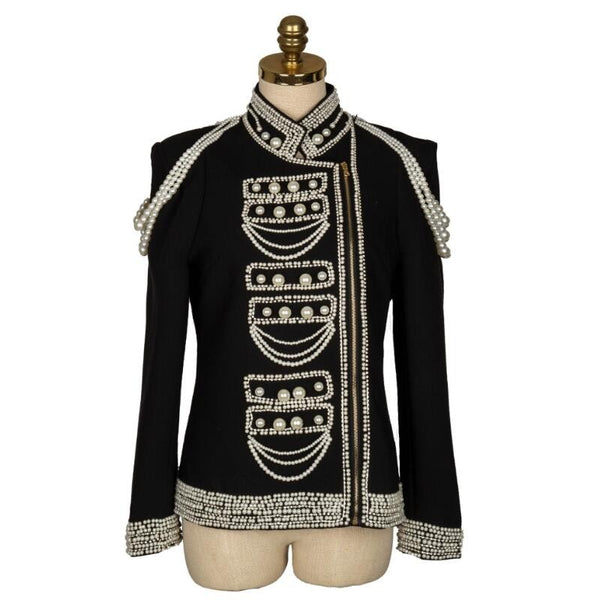 Women's Clothing Summer Style Blazers Handmade Beaded Diamond Casual Small Suit Jacket Singer Stage Costumes