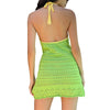 Women's Color Block Halter Bodycon Mini Dress V-neck Sleeveless Backless Crochet Short Dress Summer Slim Kintting Mini Dress
