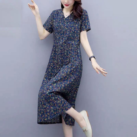 Women's Cotton Midi Floral Dress Woman Dress Vestido De Mujer Femme Robe