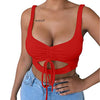 Women's Crop Top Sexy Summer Shoulder Belt Hollow Tank Top Wrinkled Bandage Vest Camisole Tops 2022 топ женский