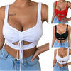 Women's Crop Top Sexy Summer Shoulder Belt Hollow Tank Top Wrinkled Bandage Vest Camisole Tops 2022 топ женский