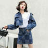 Women's Denim 2PCS Clothing Set Vintage Jacket + Mini Jean Skirt Female Turn-down Collar Denim Coats Skirt Suits Outfits Feme