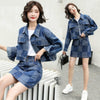 Women's Denim 2PCS Clothing Set Vintage Jacket + Mini Jean Skirt Female Turn-down Collar Denim Coats Skirt Suits Outfits Feme