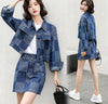 Women's Denim 2PCS Clothing Set Vintage Jacket + Mini Jean Skirt Female Turn-down Collar Denim Coats Skirt Suits Outfits Feme