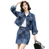 Women's Denim 2PCS Clothing Set Vintage Jacket + Mini Jean Skirt Female Turn-down Collar Denim Coats Skirt Suits Outfits Feme