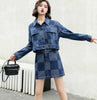 Women's Denim 2PCS Clothing Set Vintage Jacket + Mini Jean Skirt Female Turn-down Collar Denim Coats Skirt Suits Outfits Feme
