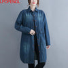 Women's Denim Shirt High-end 2023 Autumn Loose Mid-length Long Sleeve Turn-down Collar Wide-waisted Vintage Coat Top