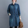 Women's Denim Shirt High-end 2023 Autumn Loose Mid-length Long Sleeve Turn-down Collar Wide-waisted Vintage Coat Top