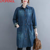 Women's Denim Shirt High-end 2023 Autumn Loose Mid-length Long Sleeve Turn-down Collar Wide-waisted Vintage Coat Top
