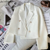Women's Double Breasted White Blazer 2023 Ropa Mujer Temperament Long Sleeve Coat Crop Tops Tunic Korean Jacket 27i182