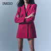 Women's  Double  beading blazer dress Slim 2023 Autumn  Long sleeve Suit Coat Office lady Sexy clothing Fuchsia INKEO 2O248